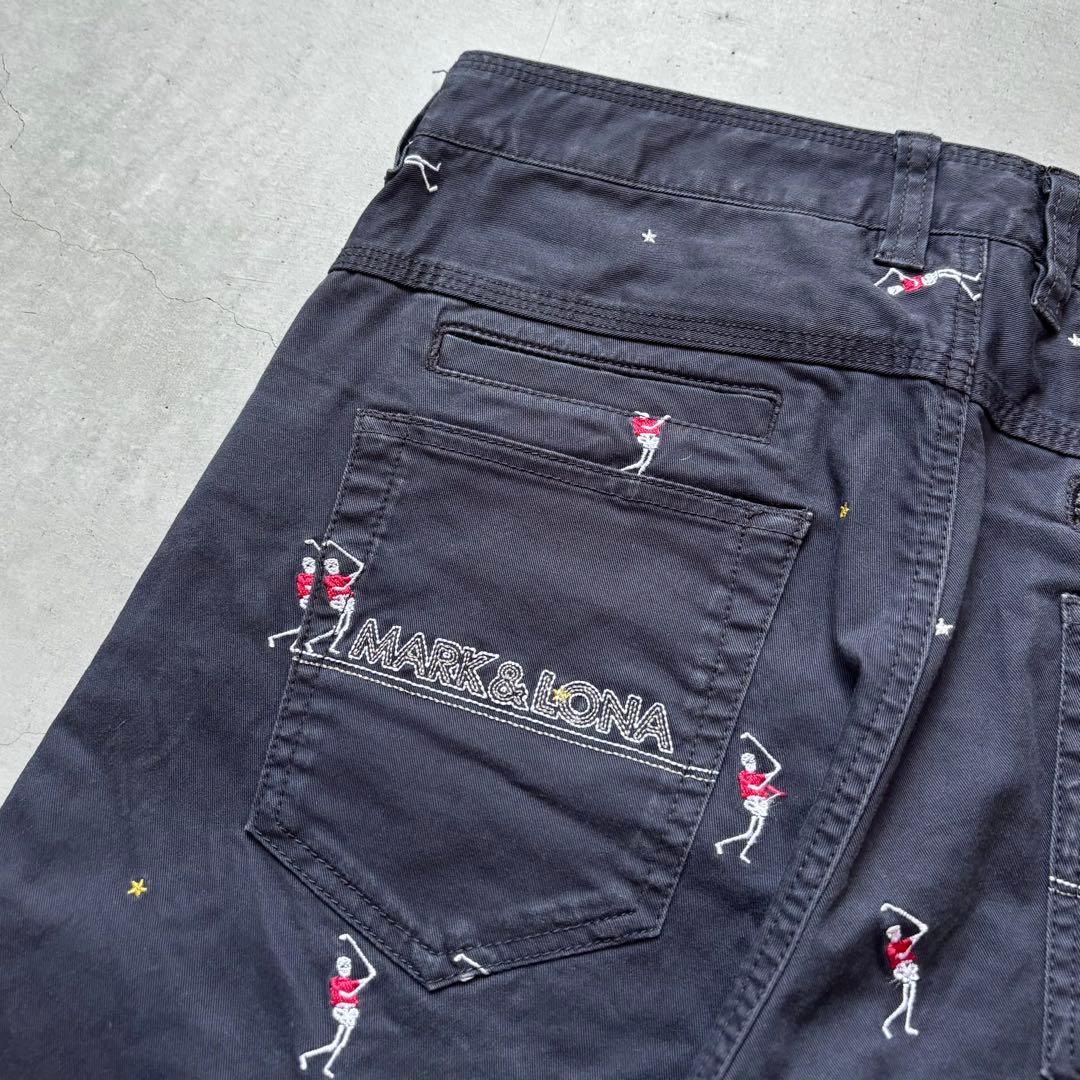 MARK&LONA マークアンドロナ ストレッチロングパンツ 刺繍 ロゴ M