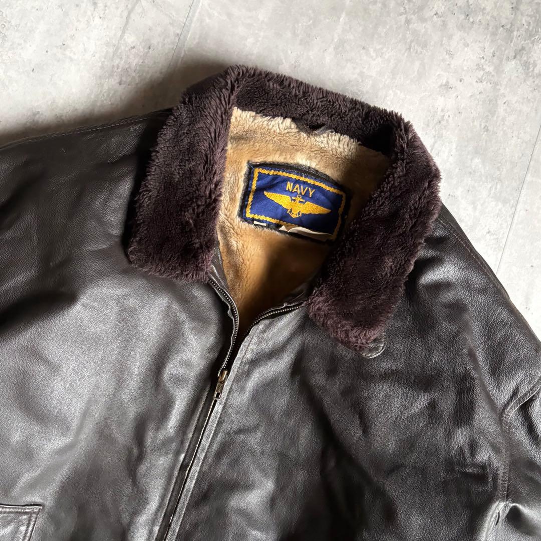 【90s US NAVY】G-1 フライトジャケット　本革　襟ボア　短丈　古着