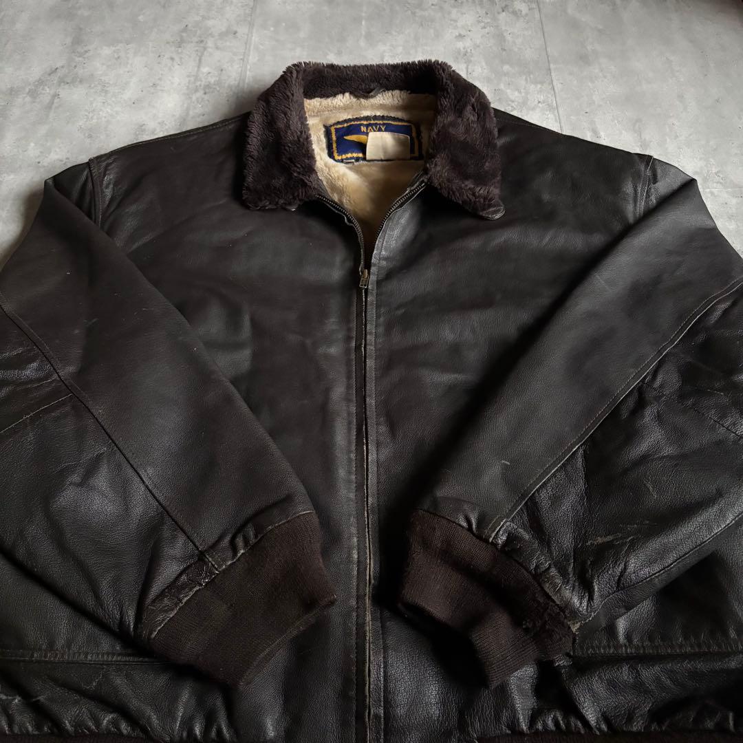 【90s US NAVY】G-1 フライトジャケット　本革　襟ボア　短丈　古着