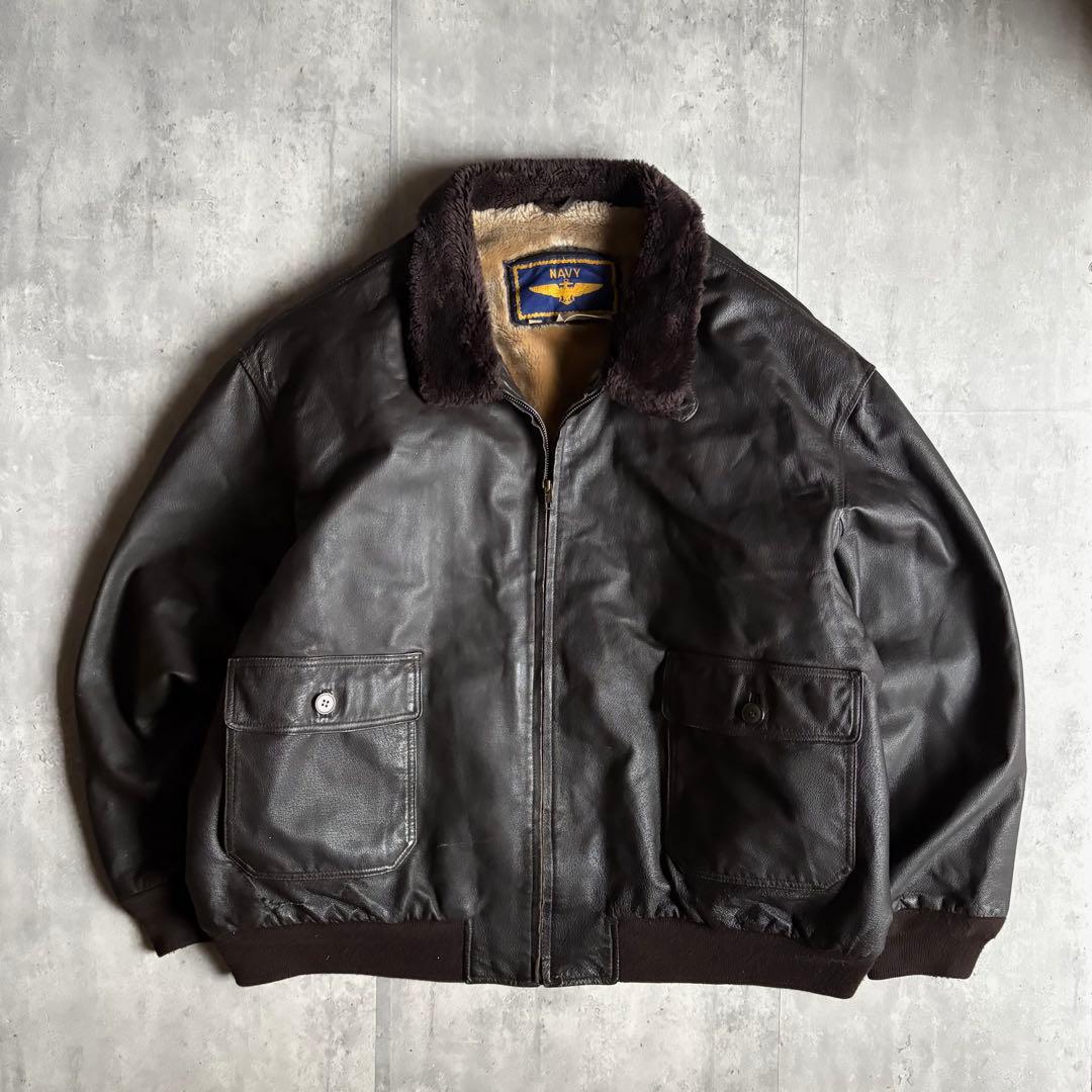 【90s US NAVY】G-1 フライトジャケット　本革　襟ボア　短丈　古着
