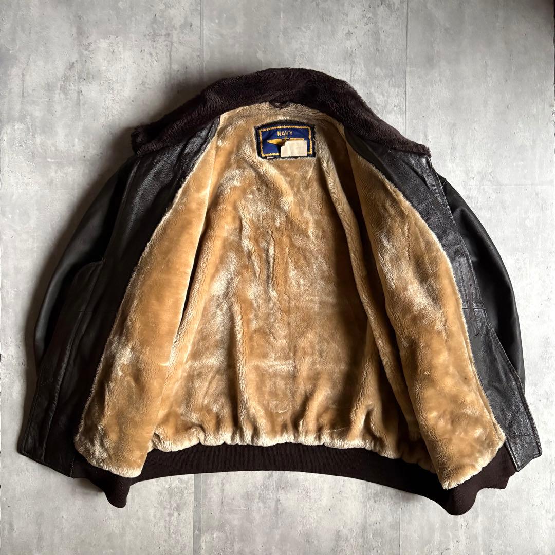 【90s US NAVY】G-1 フライトジャケット　本革　襟ボア　短丈　古着