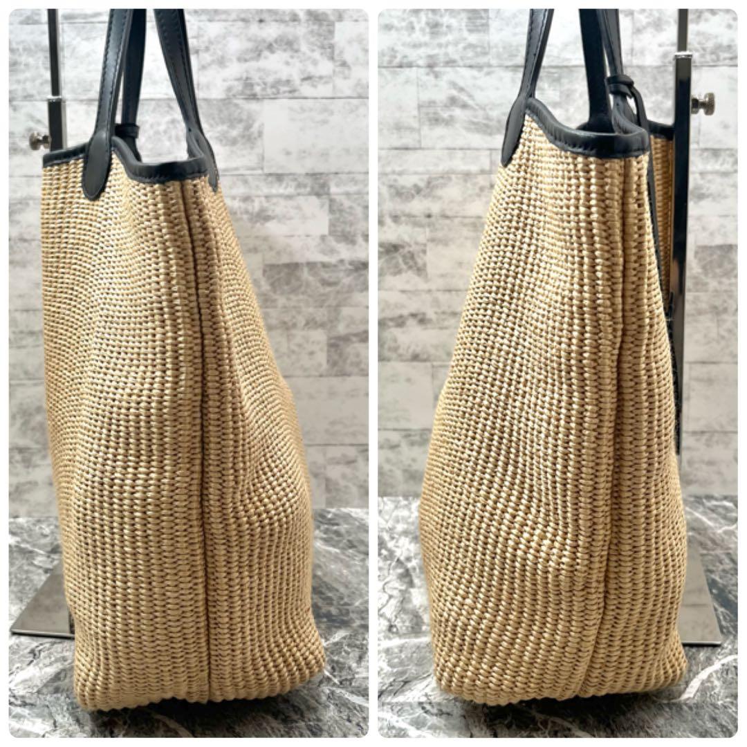 美品✨ マルコマージ 雑材 トートバッグ ラフィア風 ストロー ブラック A4