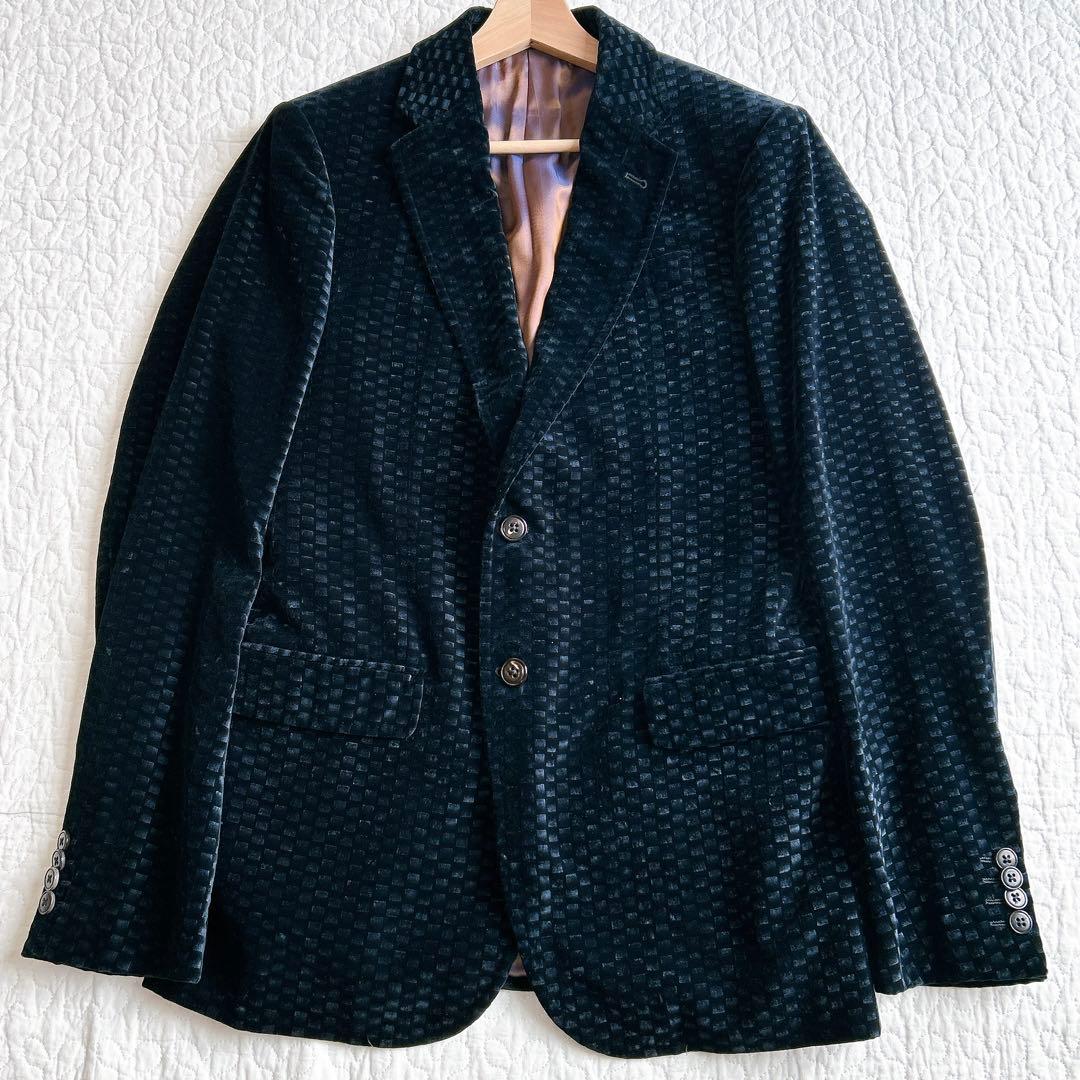 希少✨ アルマーニ テーラードジャケット ベロア ベルベット 格子柄 46