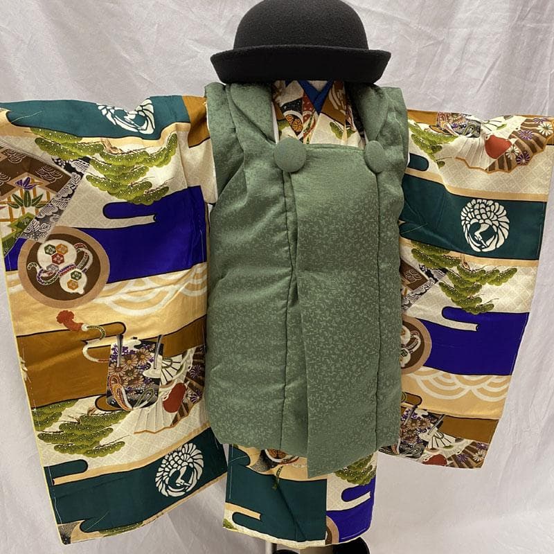 509ab17◎七五三 三歳 男の子 セミアンティーク着物&被布 レトロ 古典◎