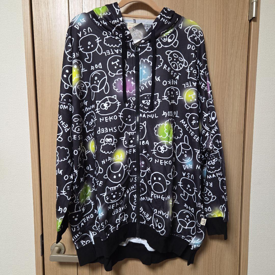 mof manul モフマヌル 総柄 デザインパーカー ブラック