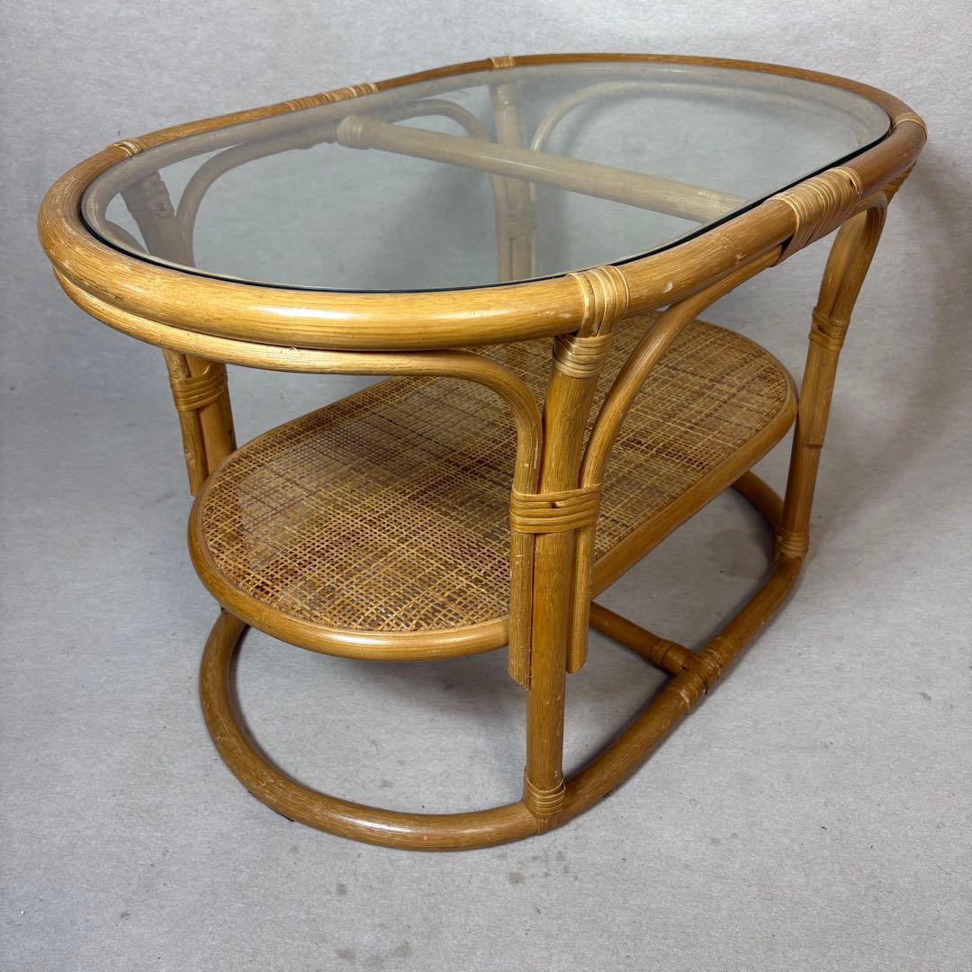 ラタン 籐 テーブル センターテーブル ローテーブル 円形 丸テーブル ガラス