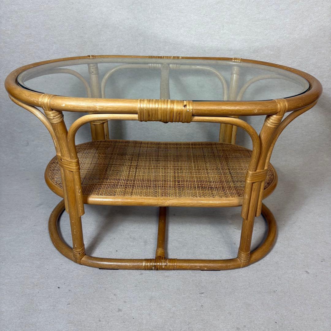 ラタン 籐 テーブル センターテーブル ローテーブル 円形 丸テーブル ガラス