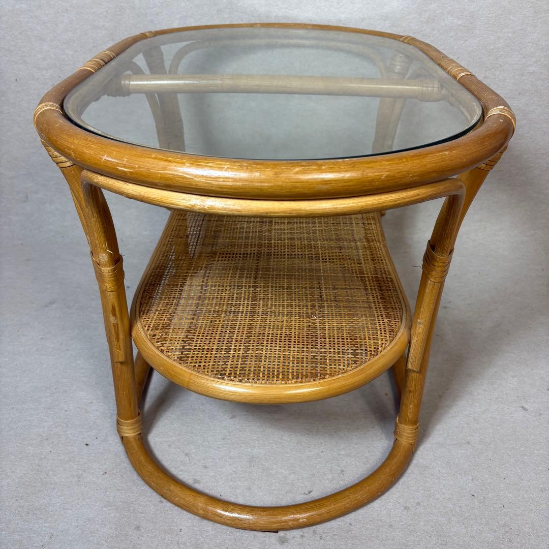 ラタン 籐 テーブル センターテーブル ローテーブル 円形 丸テーブル ガラス