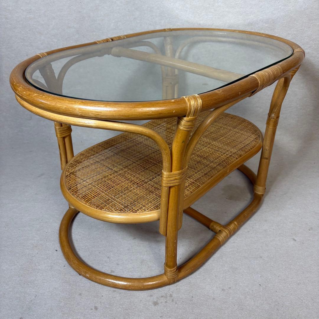 ラタン 籐 テーブル センターテーブル ローテーブル 円形 丸テーブル ガラス