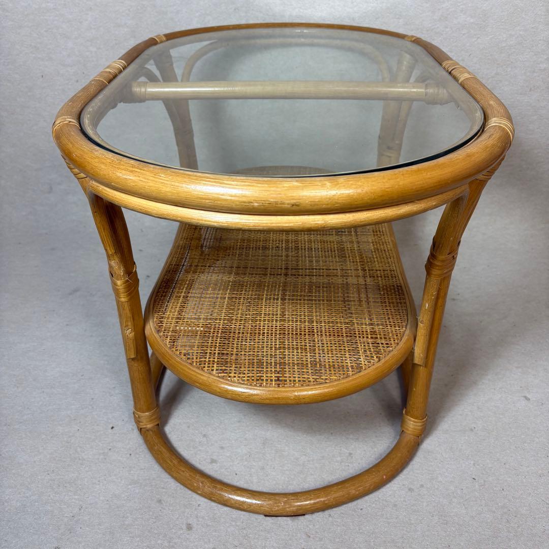 ラタン 籐 テーブル センターテーブル ローテーブル 円形 丸テーブル ガラス
