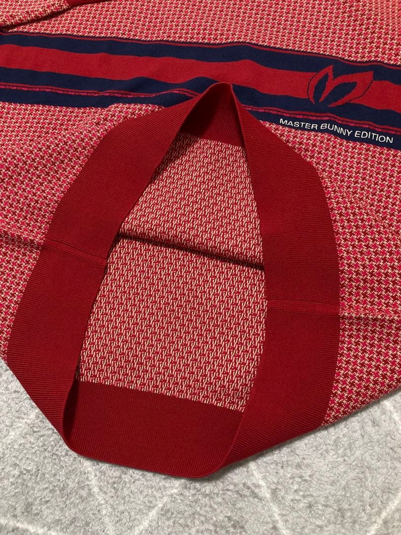 新品 パーリーゲイツ マスターバニー 千鳥編み込み ニット(6)サイズLL/赤