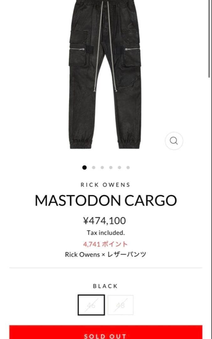専用定価47万　国内正規品　Rick owens Mastodon レザーパンツ