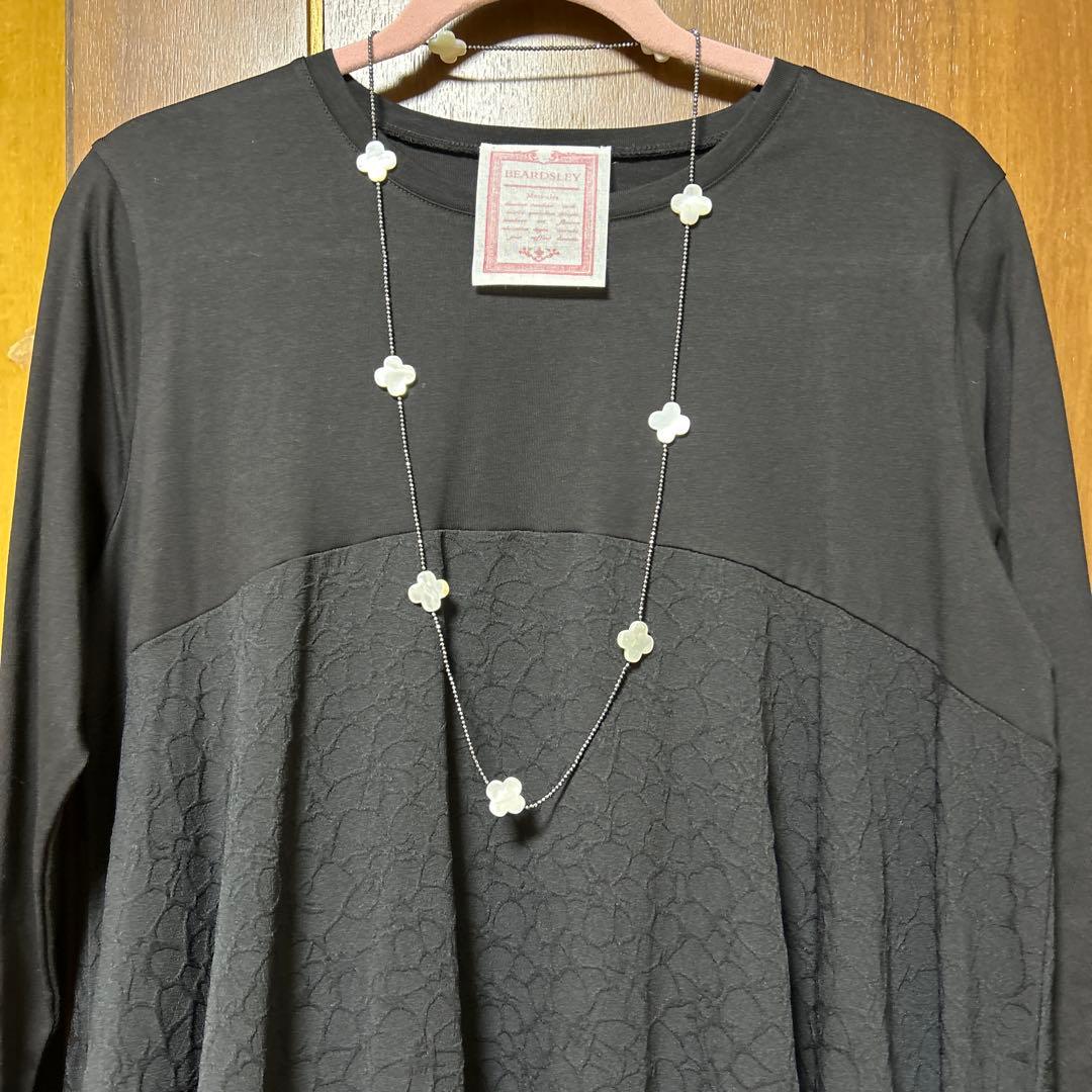 ビアズリー黒のレース切り替えロングワンピース