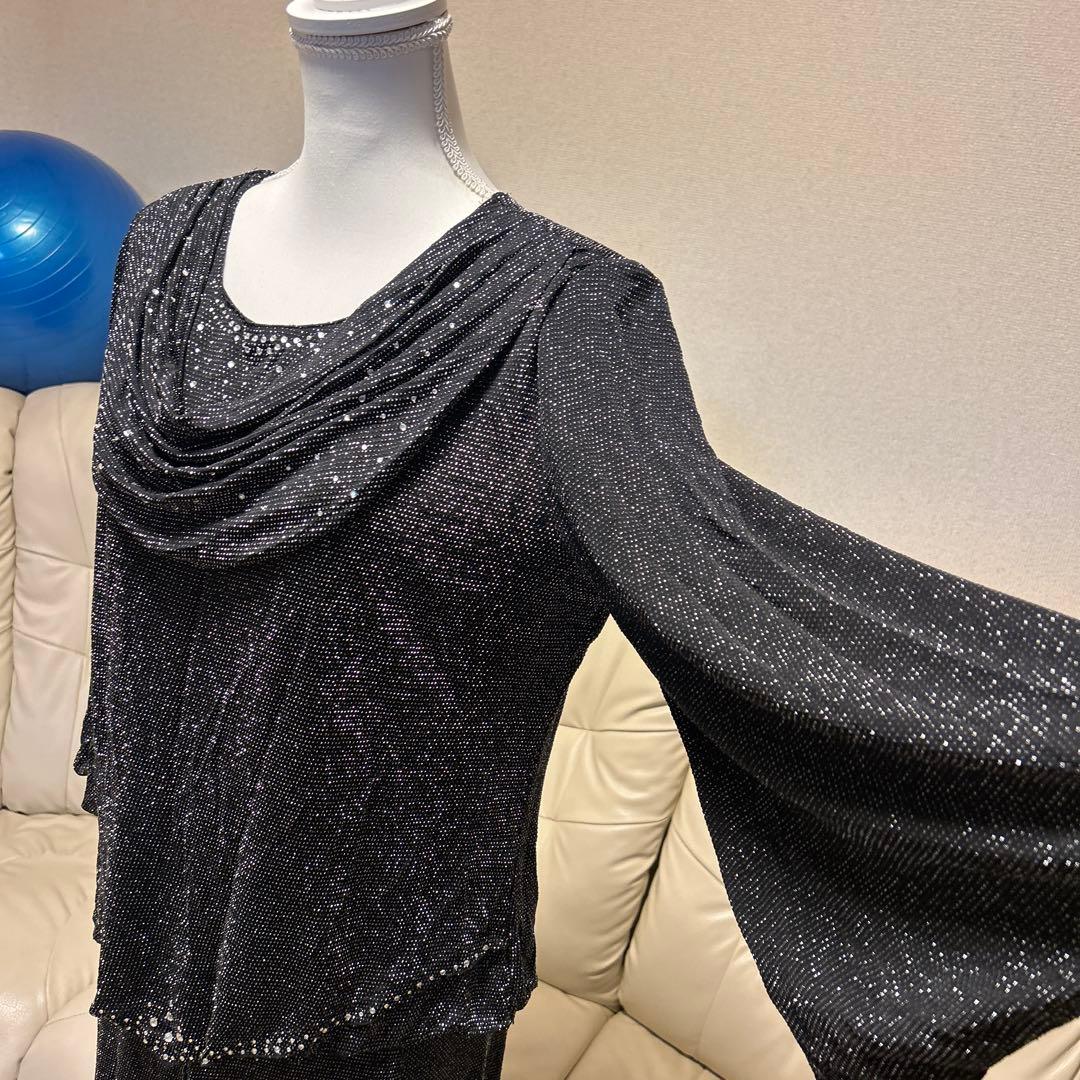 3 黒いドレープネックダンスドレス LLサイズ