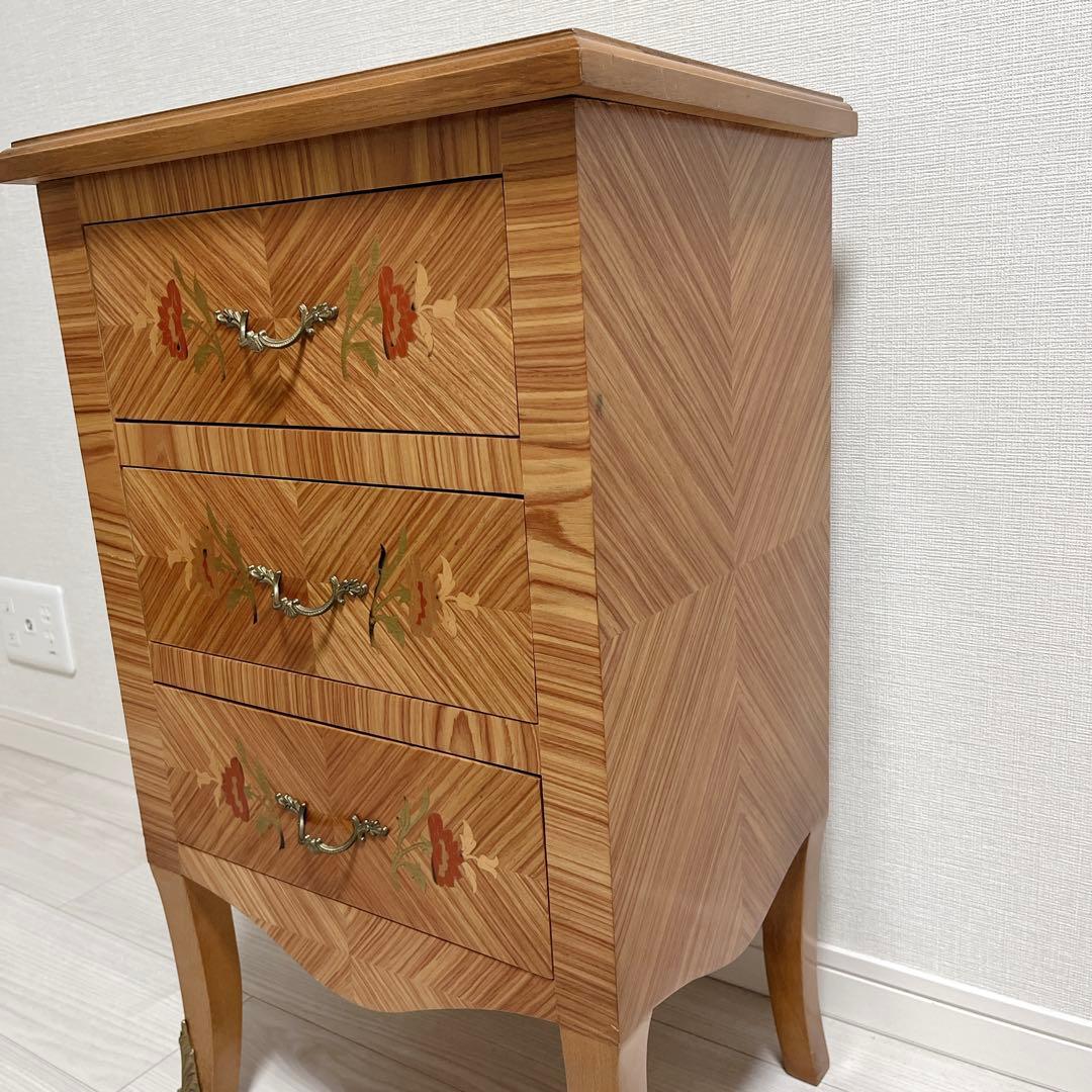 希少 高級 イタリア製 象嵌 チェスト 3段 サイドチェスト 真鍮装飾 天然木