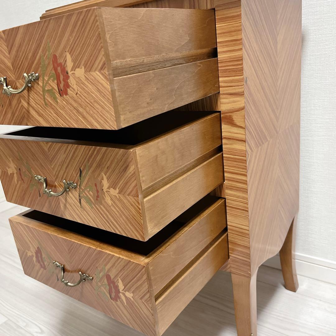 希少 高級 イタリア製 象嵌 チェスト 3段 サイドチェスト 真鍮装飾 天然木