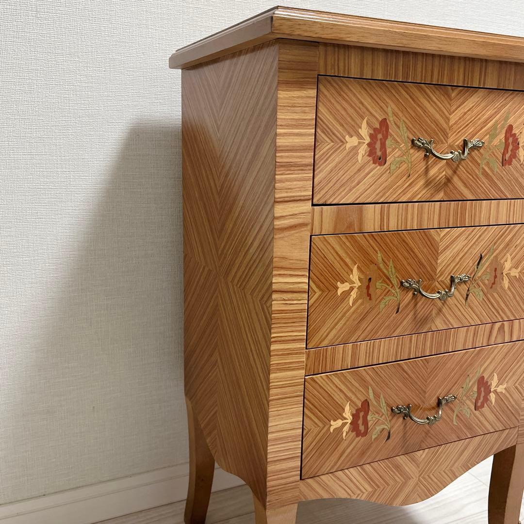 希少 高級 イタリア製 象嵌 チェスト 3段 サイドチェスト 真鍮装飾 天然木