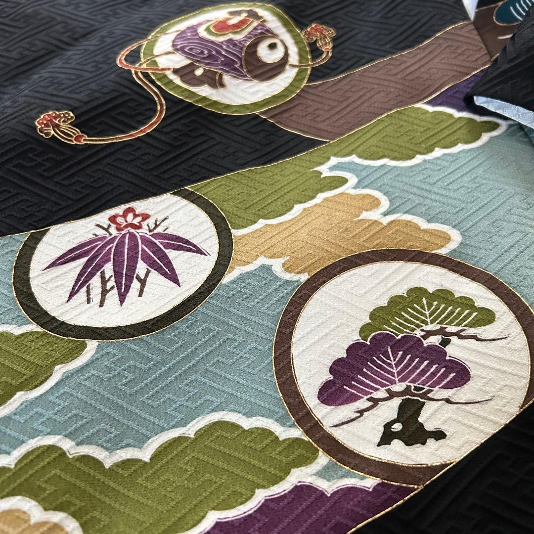 正絹　男の子お宮参り着物　産着　3歳七五三祝い着　黒　鷹刺繍　日本製