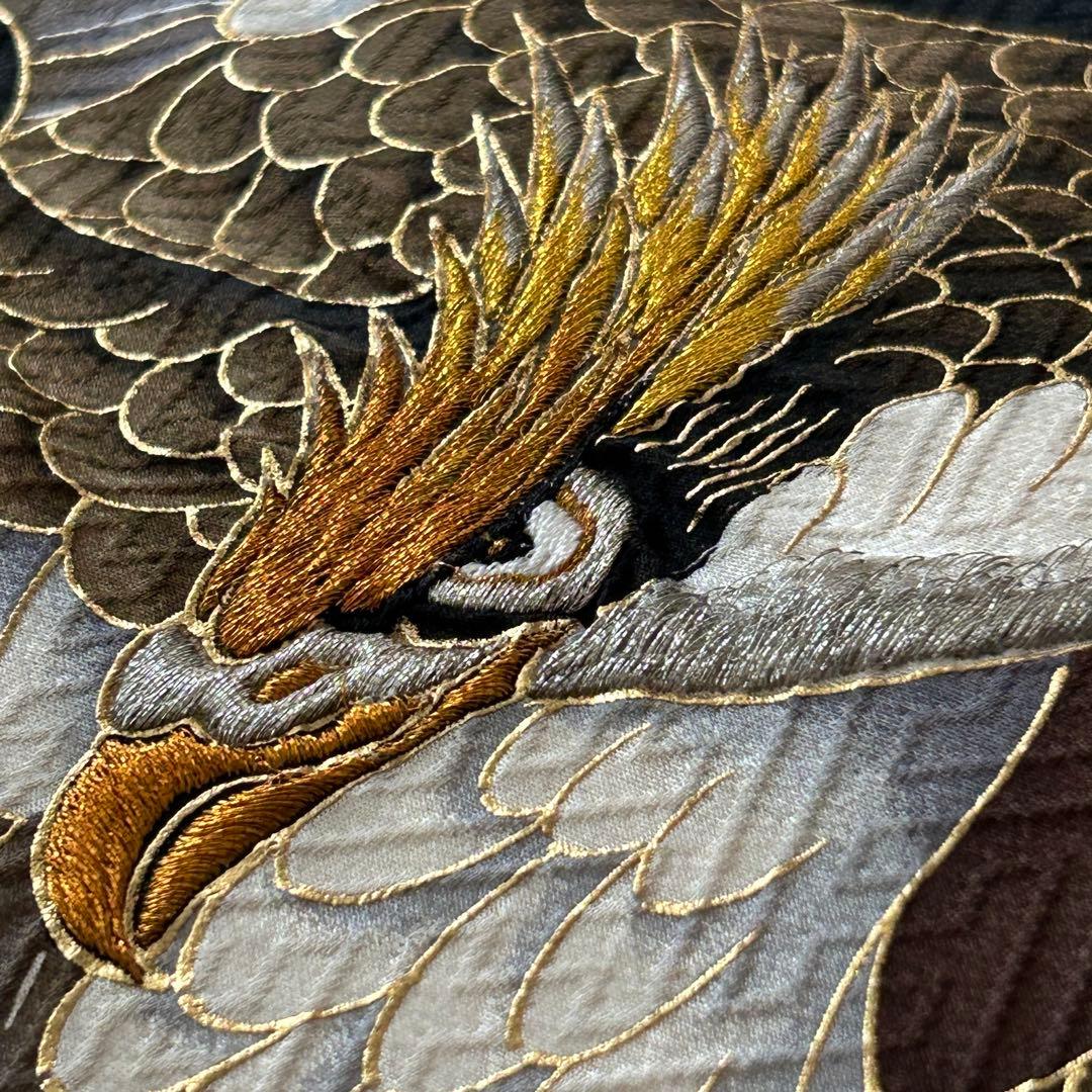 正絹　男の子お宮参り着物　産着　3歳七五三祝い着　黒　鷹刺繍　日本製