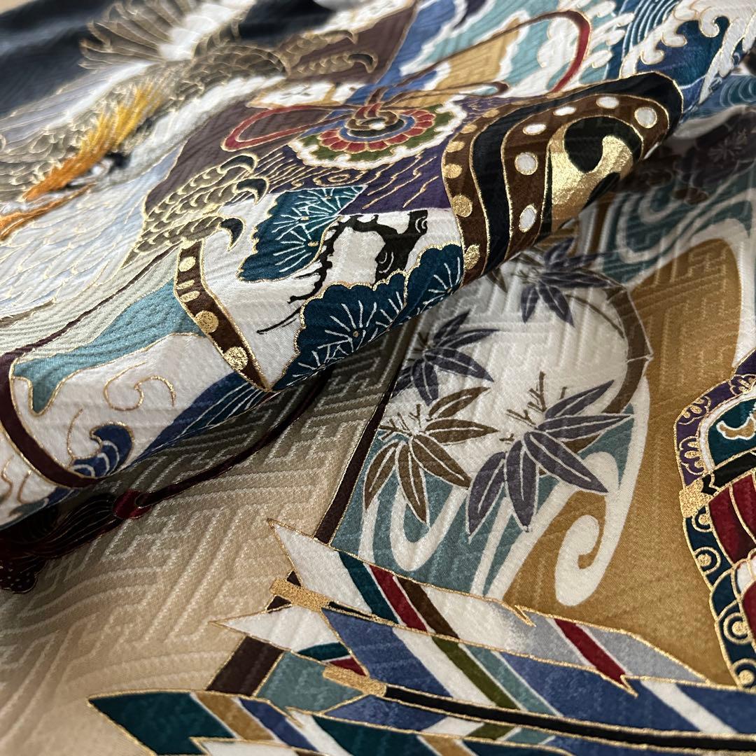 正絹　男の子お宮参り着物　産着　3歳七五三祝い着　黒　鷹刺繍　日本製