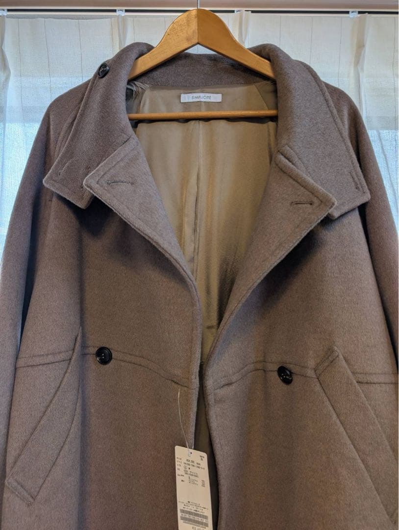 未使用タグ付　Simplicite Wビーバーコクーンスタンドカラーロングコート
