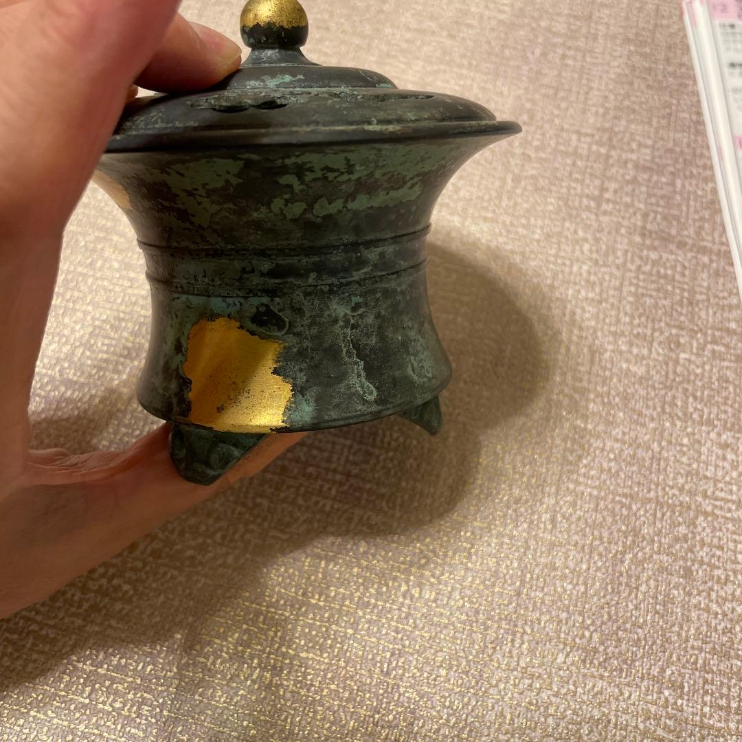 平安 秦蔵六造 塗金銅香炉 瑞雲