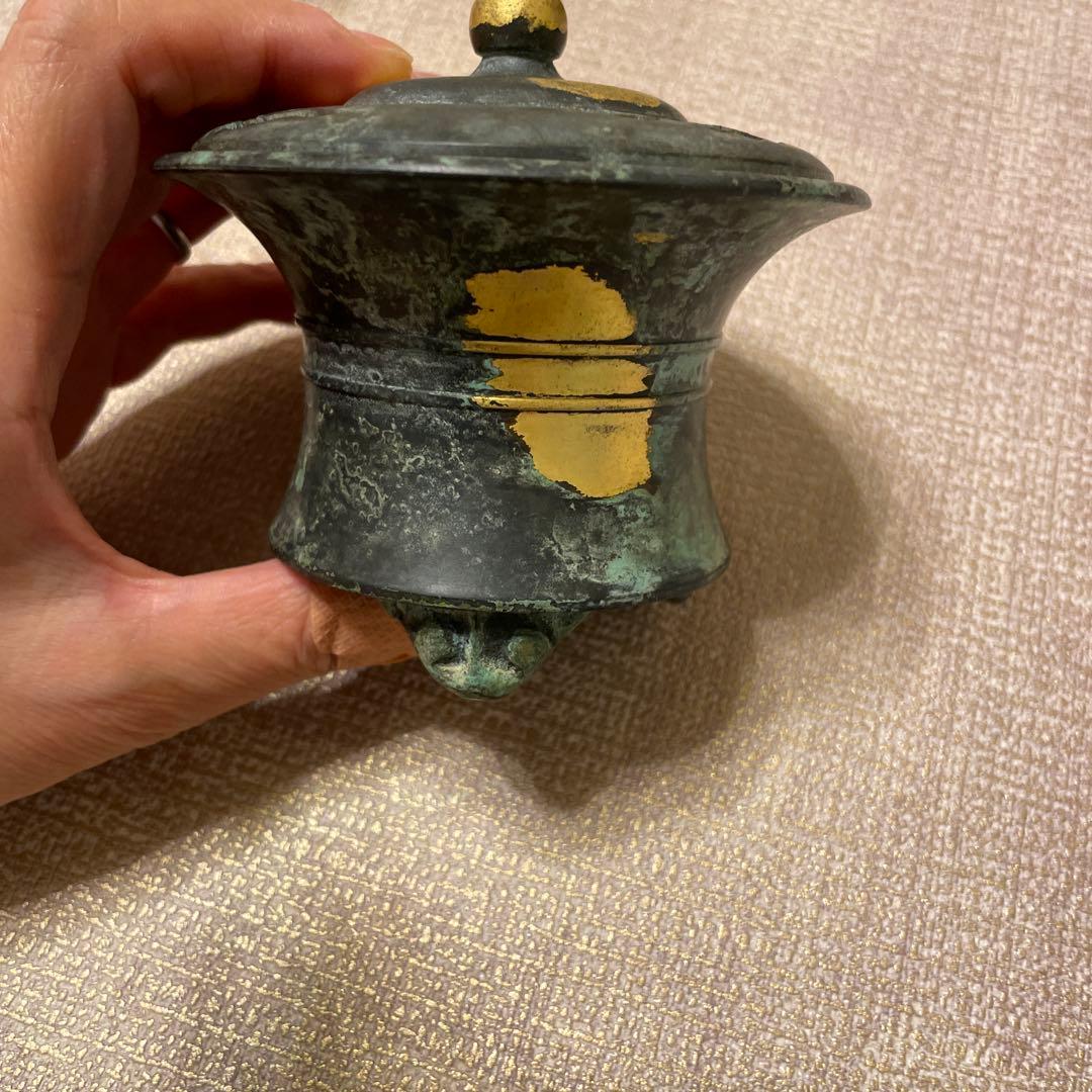 平安 秦蔵六造 塗金銅香炉 瑞雲