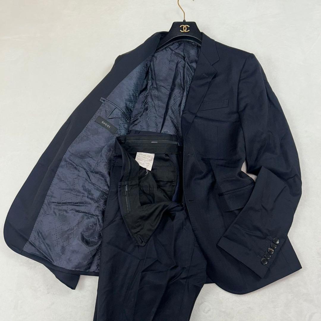 J603 L グッチ イタリア製 モヘア混 スーツ上下 ネイビー メンズ