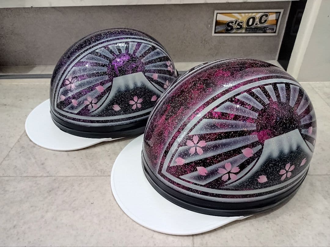 カスタムコルク半　Candyパープル＆ピンクラップ✘白富士日章　七色ラメ