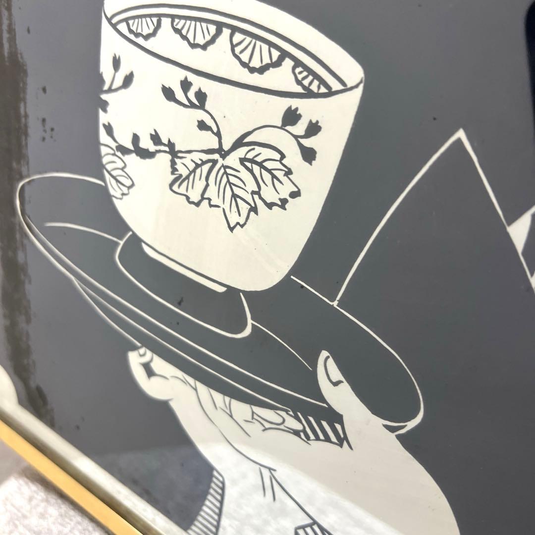 喜多川歌麿 パブミラー 浮世絵 女性と茶碗 金属製フレーム 鏡 壁掛け