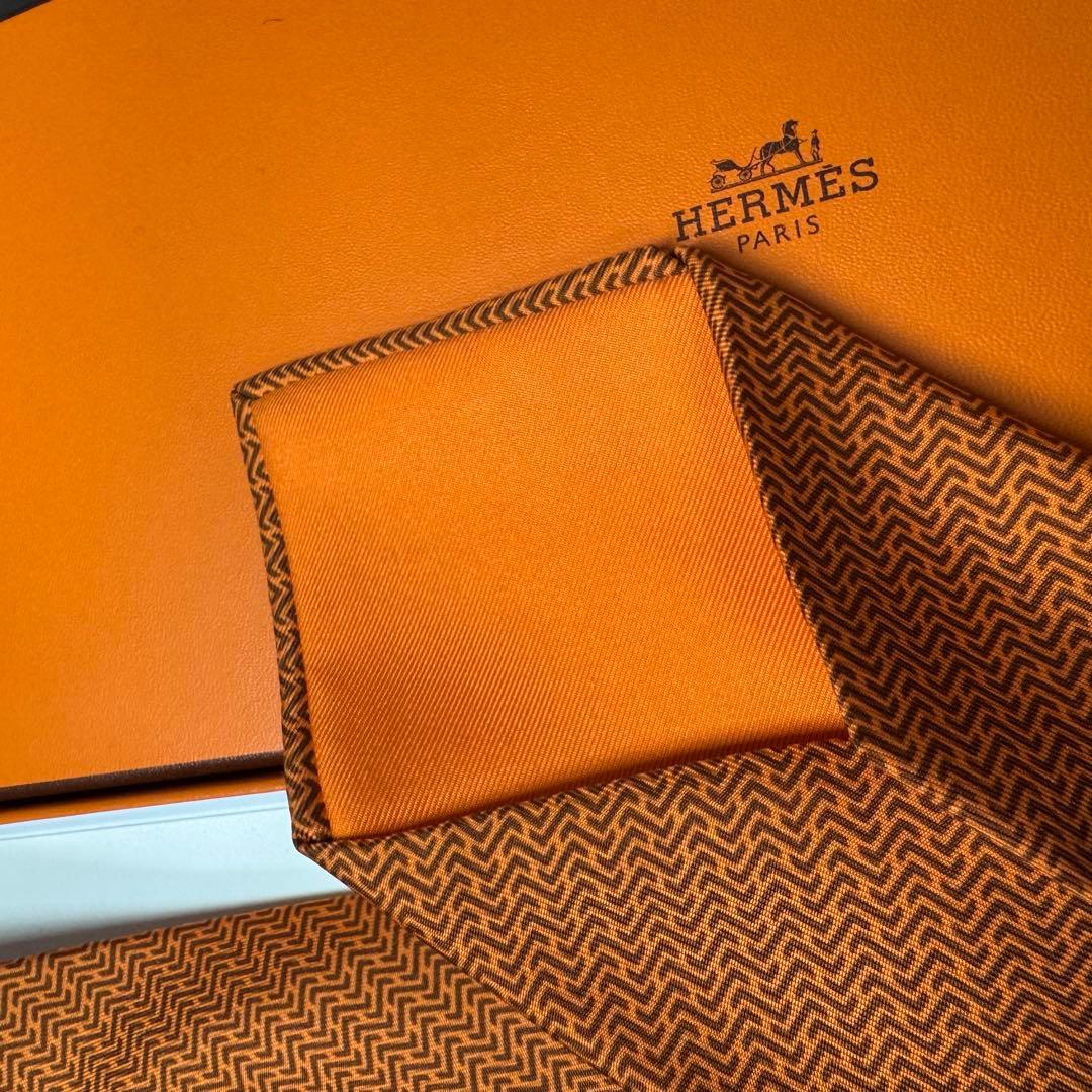 未使用 HERMES 隠しモチーフ H柄 シェブロン ネクタイ エルメスオレンジ