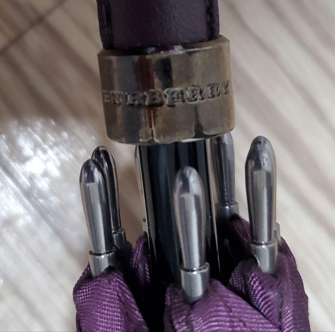 BURBERRY 紫 チェック柄ハンドルレザータイプ 長傘