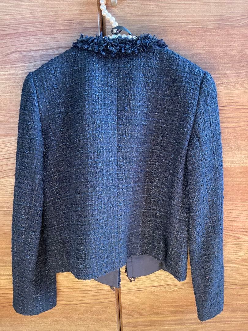ANAYI ノーカラージャケット ネイビー ツイード