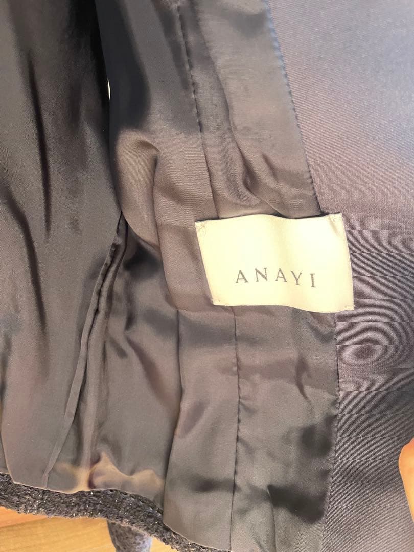 ANAYI ノーカラージャケット ネイビー ツイード