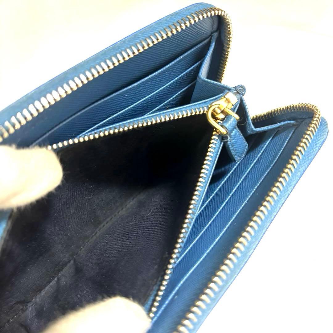 ✨美品✨PRADA プラダ◆ブルー◆フルレザー◆長財布◆ゴールドロゴ