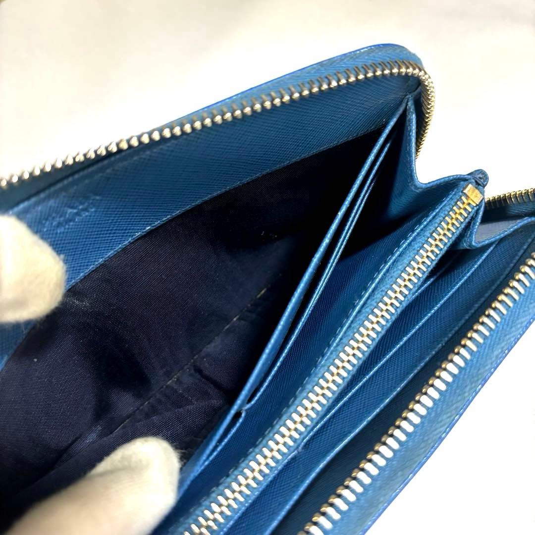 ✨美品✨PRADA プラダ◆ブルー◆フルレザー◆長財布◆ゴールドロゴ