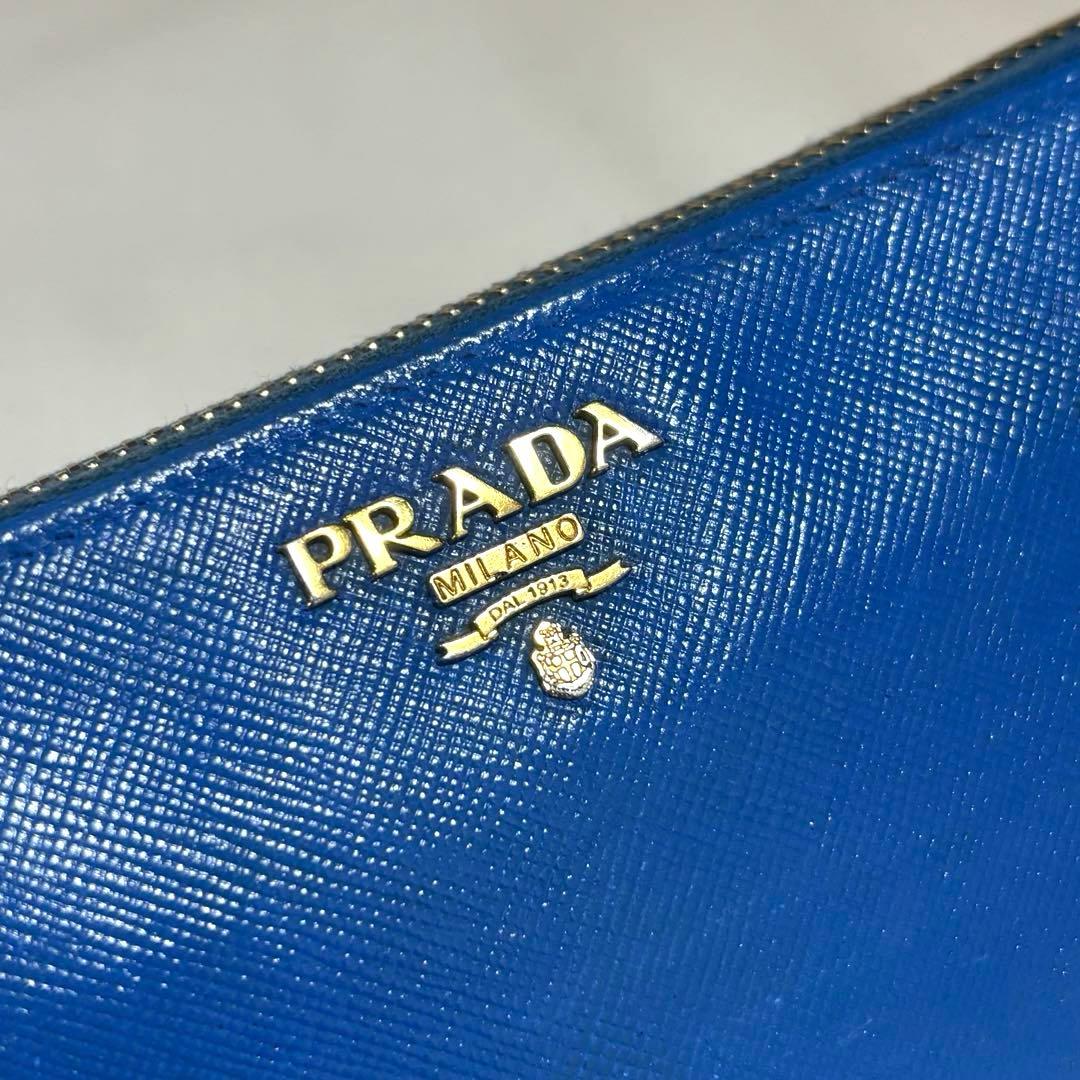 ✨美品✨PRADA プラダ◆ブルー◆フルレザー◆長財布◆ゴールドロゴ