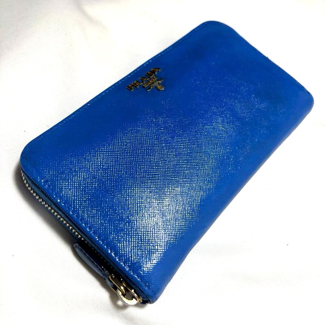 ✨美品✨PRADA プラダ◆ブルー◆フルレザー◆長財布◆ゴールドロゴ