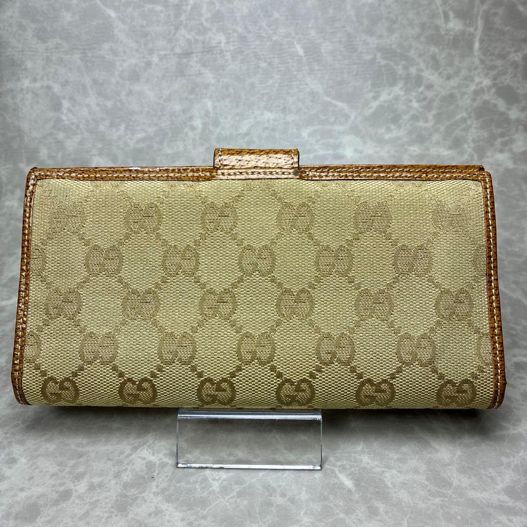 【美品】GUCCI グッチ 長財布 GGキャンバス×レザー ベージュ×ブラウン