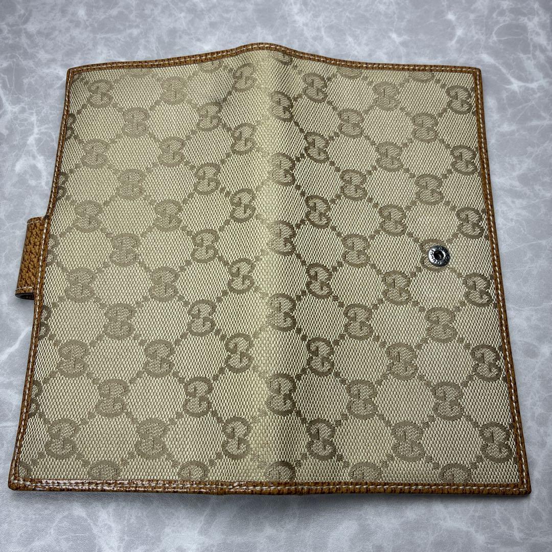 【美品】GUCCI グッチ 長財布 GGキャンバス×レザー ベージュ×ブラウン