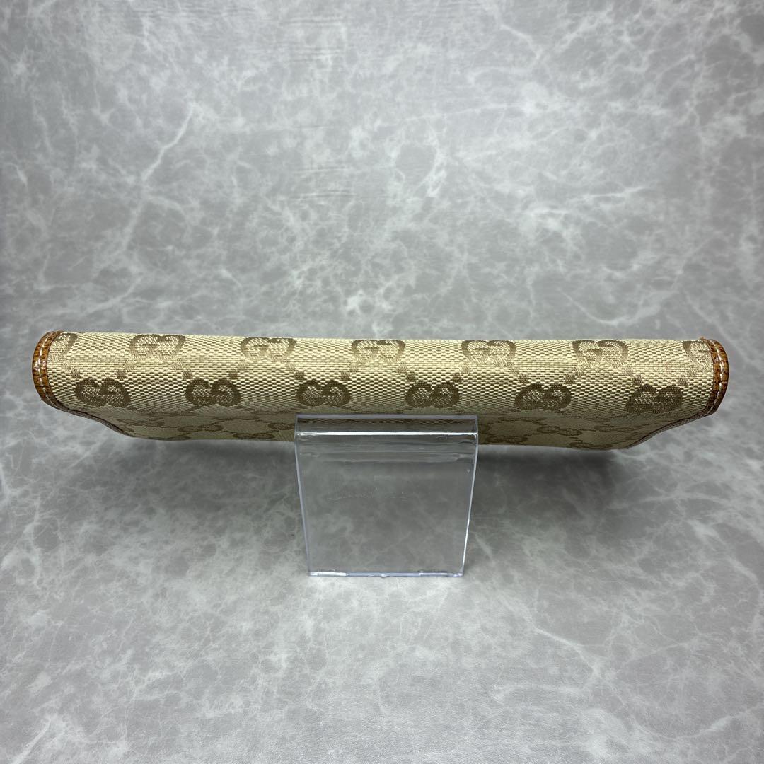 【美品】GUCCI グッチ 長財布 GGキャンバス×レザー ベージュ×ブラウン