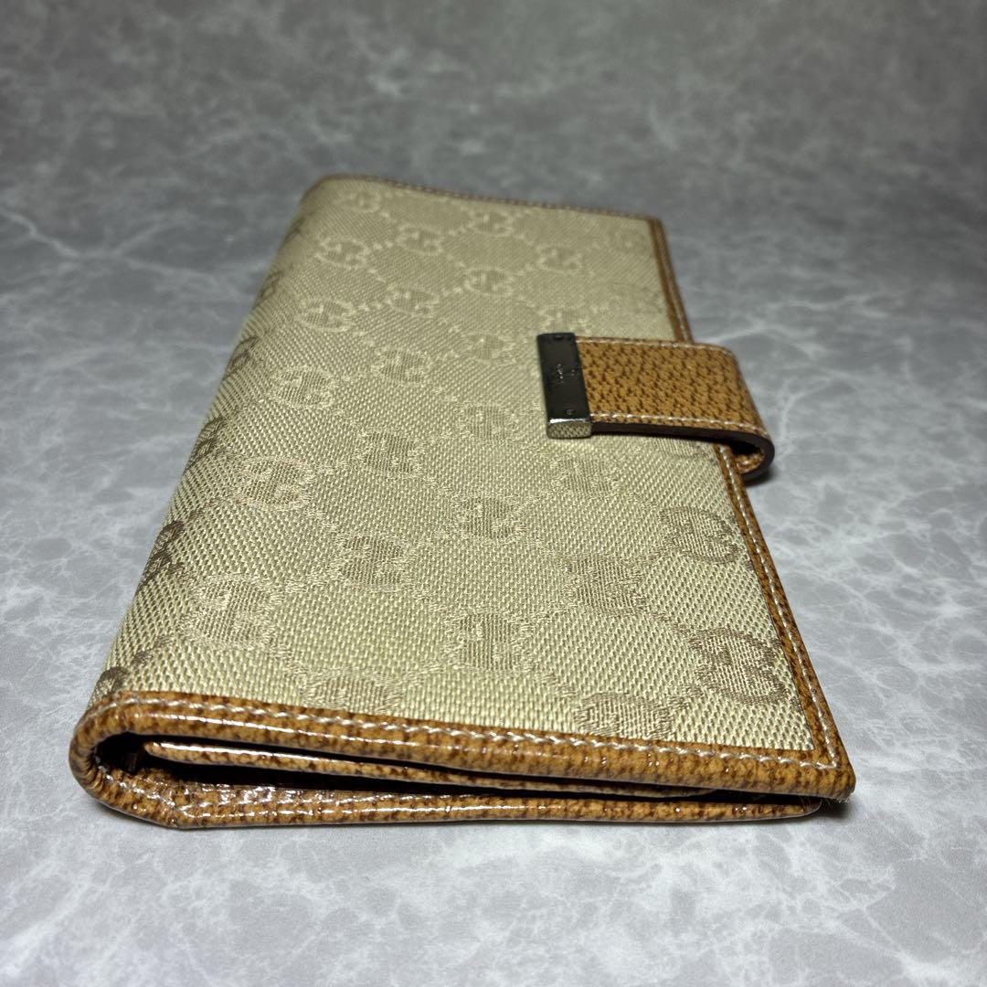 【美品】GUCCI グッチ 長財布 GGキャンバス×レザー ベージュ×ブラウン