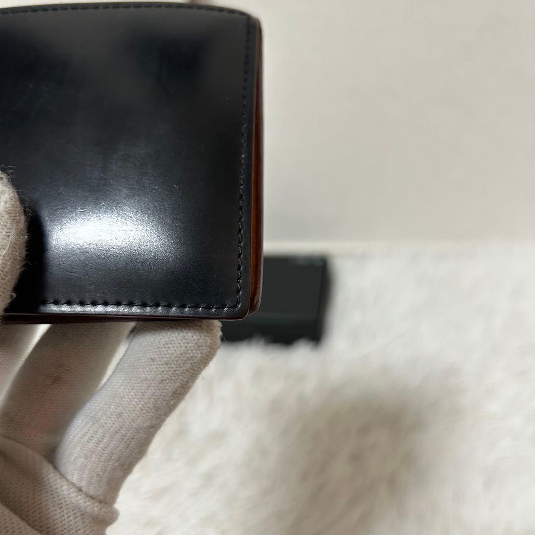 【美品✨コードバン/光沢】ガンゾ　二つ折り財布　ブラック　本革　札入れ　人気商品