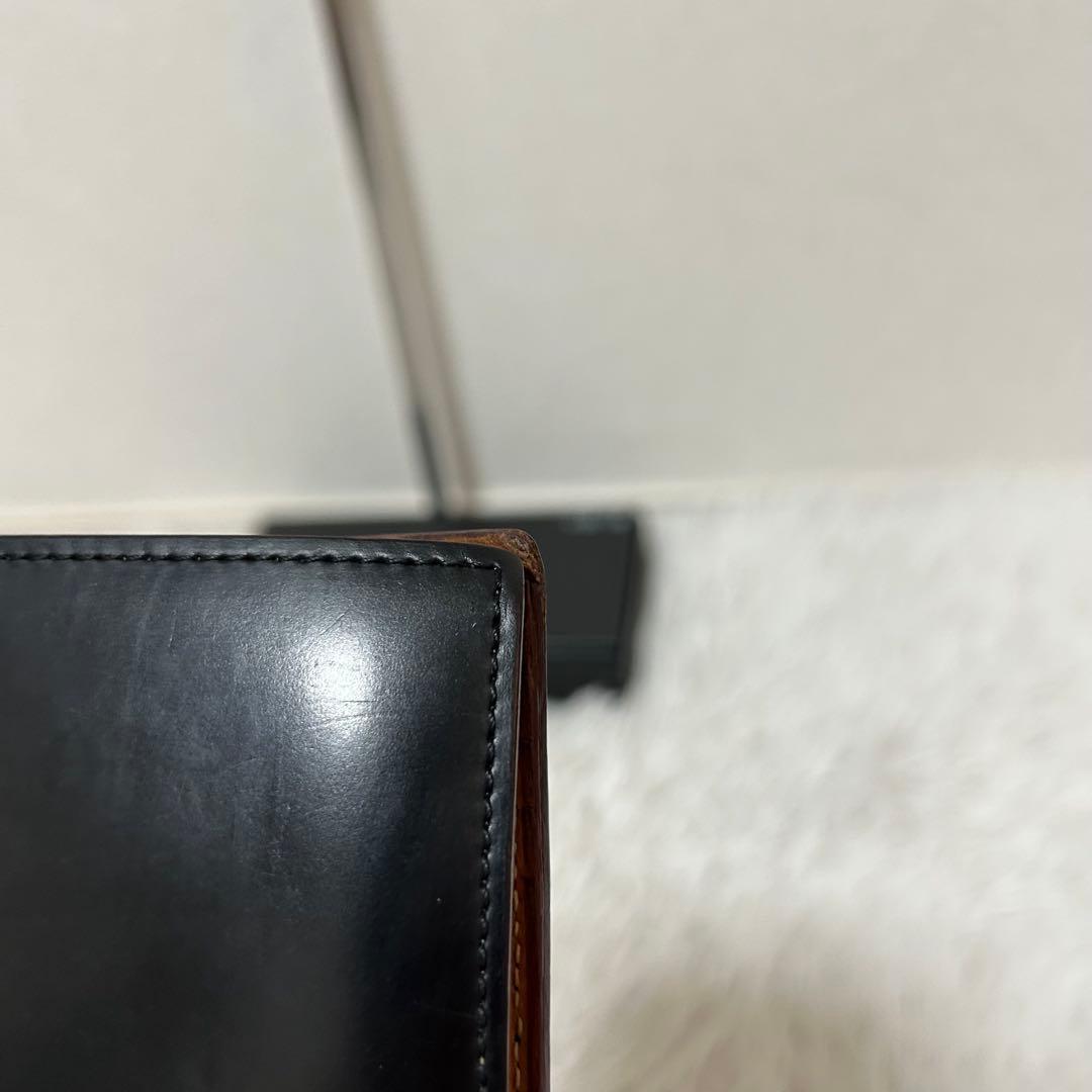 【美品✨コードバン/光沢】ガンゾ　二つ折り財布　ブラック　本革　札入れ　人気商品