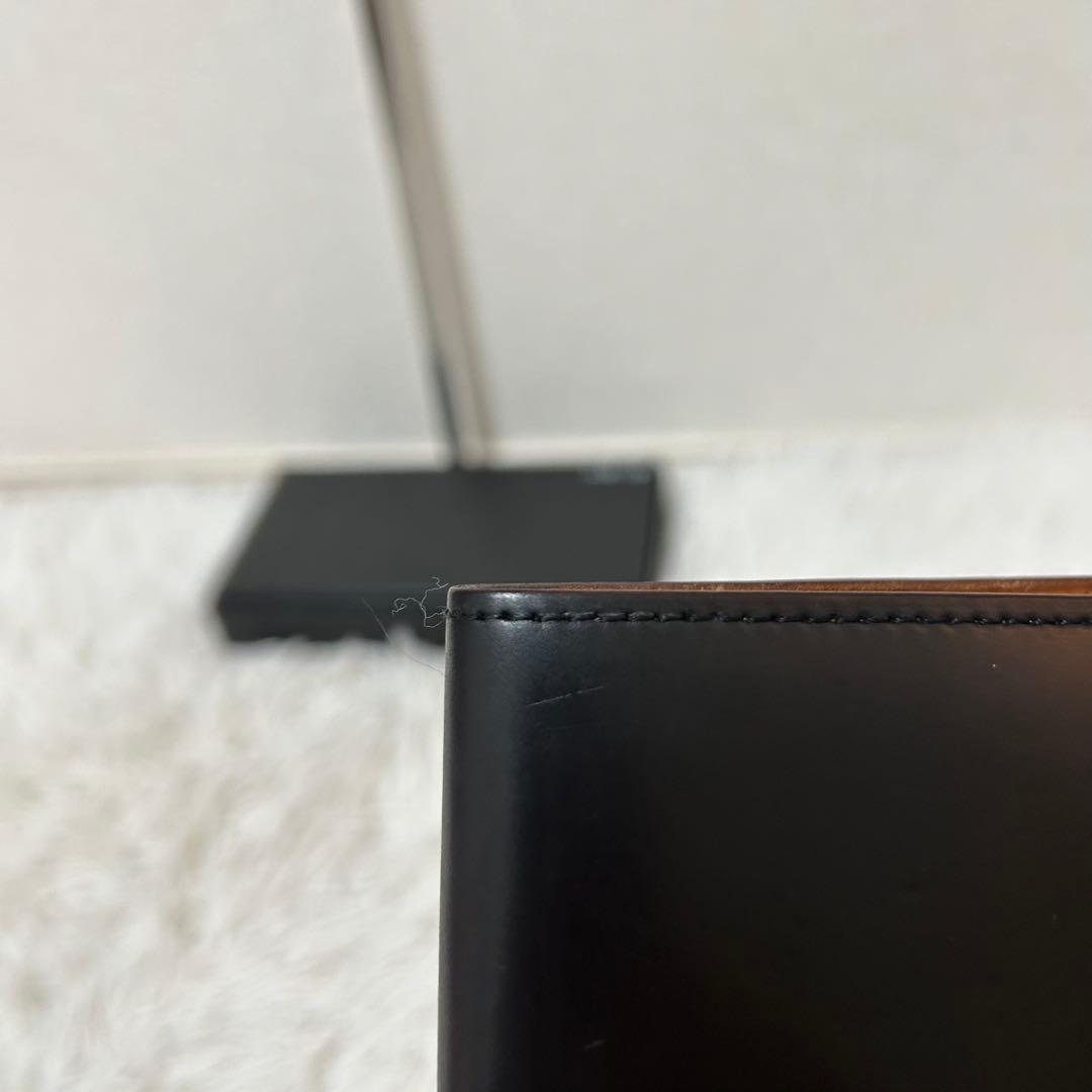 【美品✨コードバン/光沢】ガンゾ　二つ折り財布　ブラック　本革　札入れ　人気商品