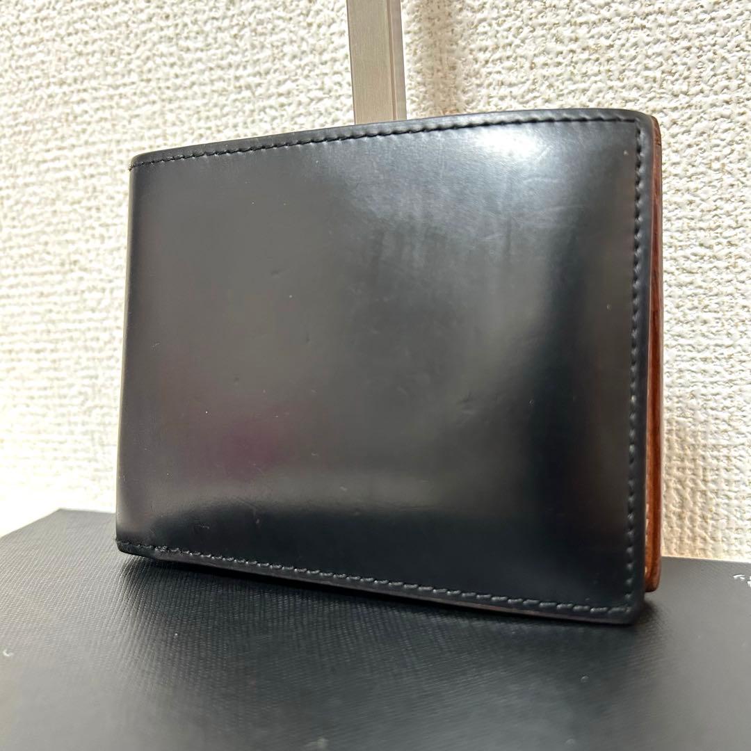【美品✨コードバン/光沢】ガンゾ　二つ折り財布　ブラック　本革　札入れ　人気商品