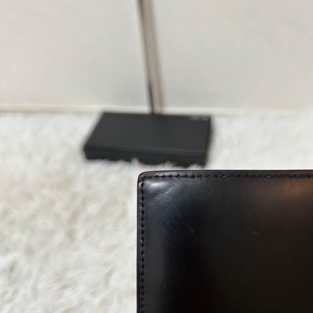 【美品✨コードバン/光沢】ガンゾ　二つ折り財布　ブラック　本革　札入れ　人気商品