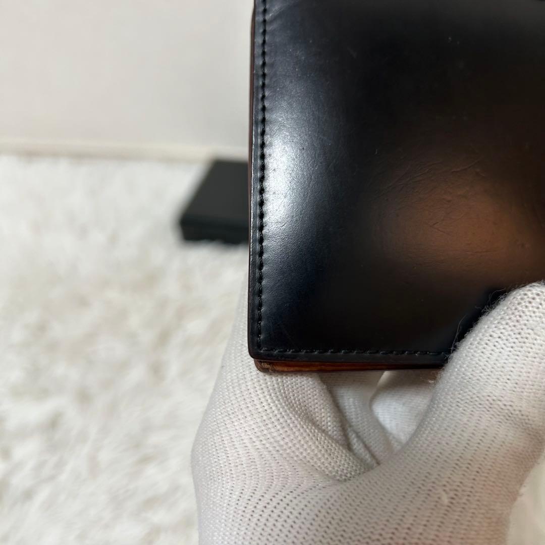 【美品✨コードバン/光沢】ガンゾ　二つ折り財布　ブラック　本革　札入れ　人気商品