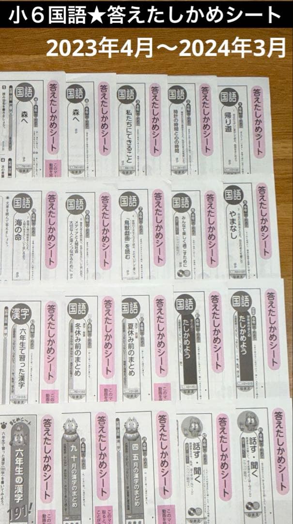 光文書院★小学6年　小6 国語カラーテスト　答えたしかめシート２０枚　令和５年