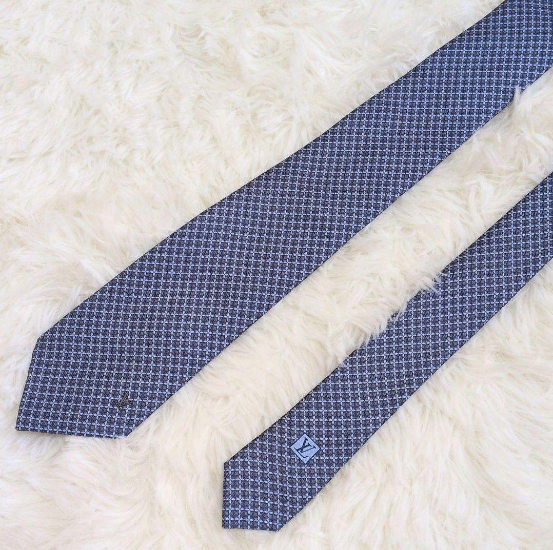 未使用美品✨ルイヴィトン ネクタイ ロゴ モノグラム チェック ブルー